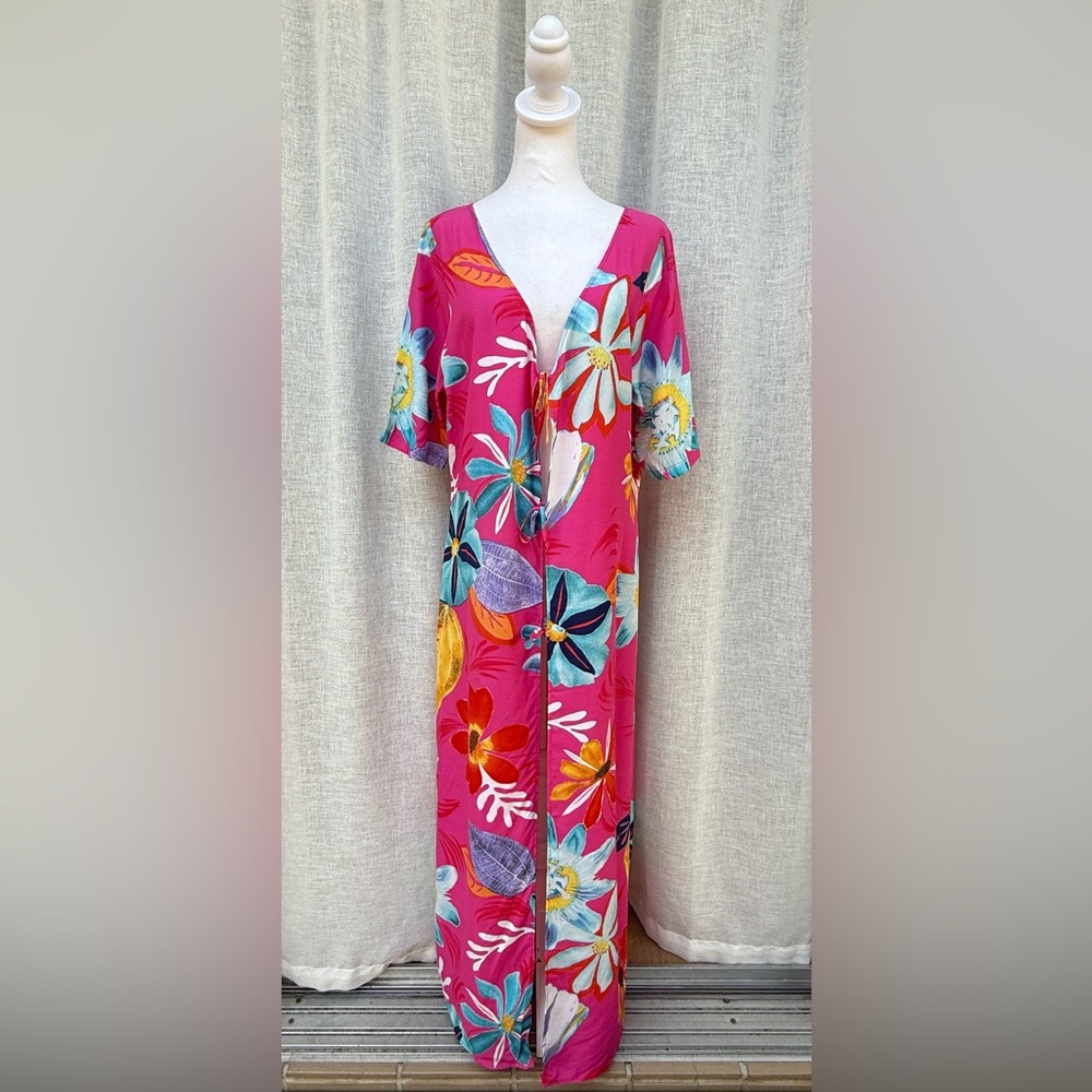 Anna Club La Perla floral colorful fuchsia tropical summer kaftan cover up dress